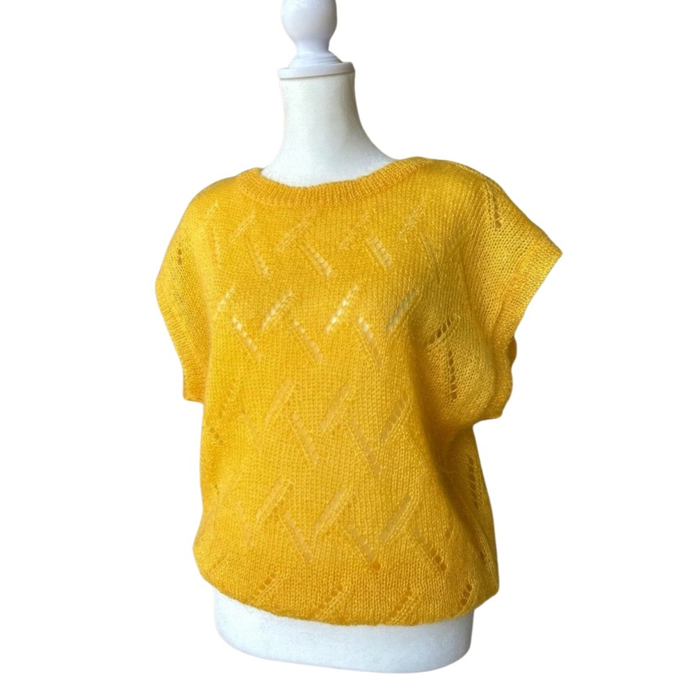 Renee Tener Mohair Yellow Knit Short Sleeve Sweater Woman’s Size S